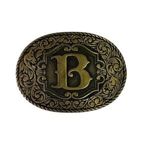 Vintage Solid Brass Belt Buckle Award Design Medals “B” Monogram Ornate Western